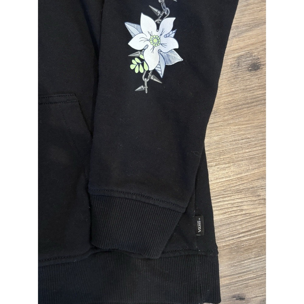 Vans Barbed Floral pink and white flowers Floral Sleeve Hoodie Black Pullover M - Picture 8 of 15